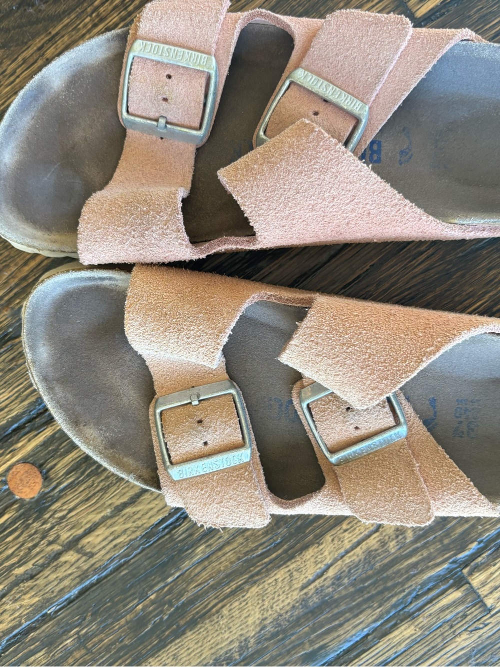 Birkenstock Women’s Double-Buckle Suede Sandals in Dusty Pink